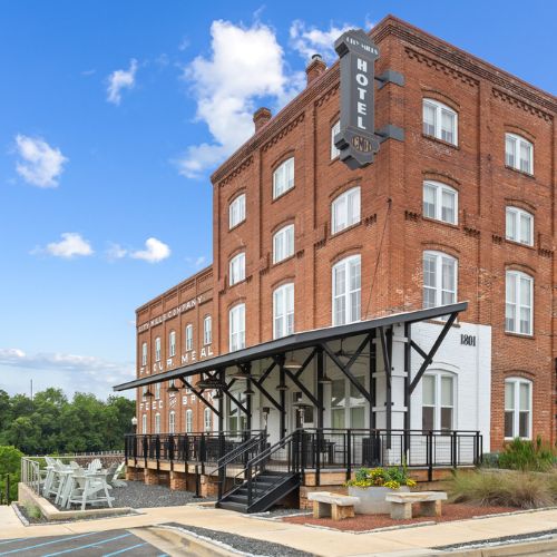 City Mills Hotel sits along the Chattahoochee River and is housed in a renovated historic textile mill.